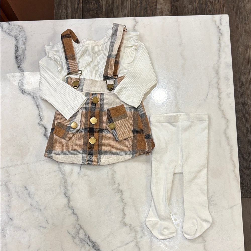 Carter's White Top and Plaid Skirt with Tights Set